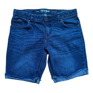 Youth Girls Cat & Jack Denim Super Stretch Cuffed Bermuda Shorts Sz L 10/12 Plus